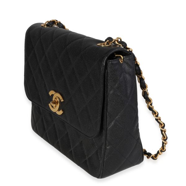 121417 sv Chanel Vintage Black Quilted Caviar XL Flap Shoulder Bag