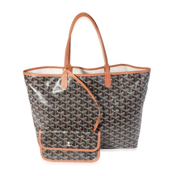 121471 fv Goyard Black Goyardine Canvas Brown Leather Saint Louis PM Tote