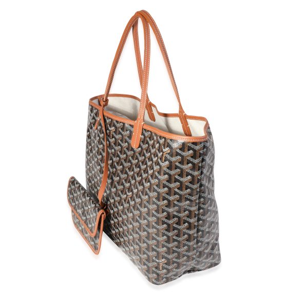 121471 sv Goyard Black Goyardine Canvas Brown Leather Saint Louis PM Tote