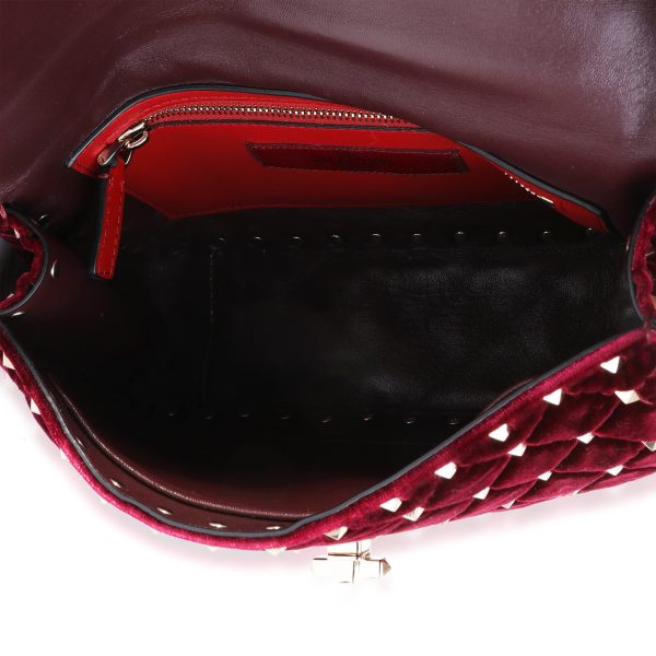 121553 ad1 Valentino Burgundy Velvet Rockstud Spike Medium Shoulder Bag