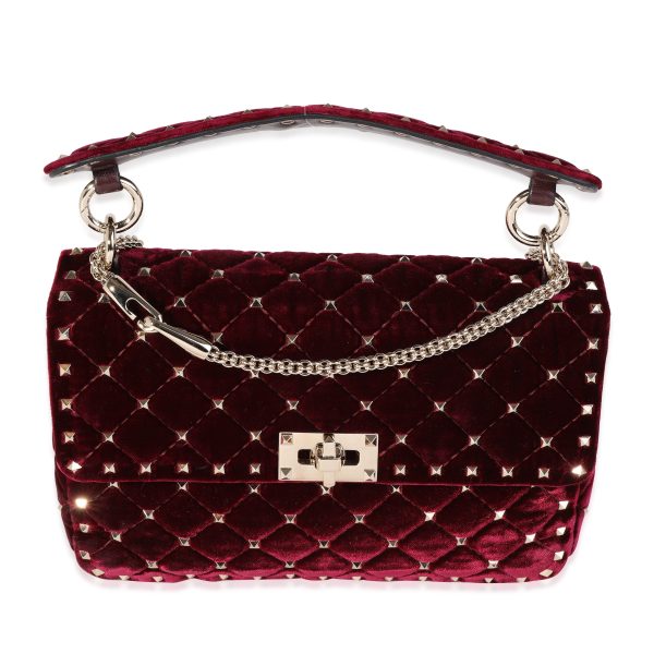 121553 fv Valentino Burgundy Velvet Rockstud Spike Medium Shoulder Bag