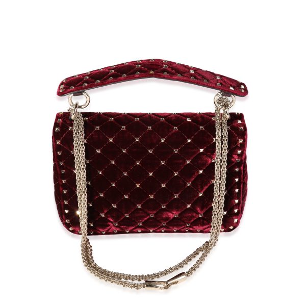 121553 pv Valentino Burgundy Velvet Rockstud Spike Medium Shoulder Bag