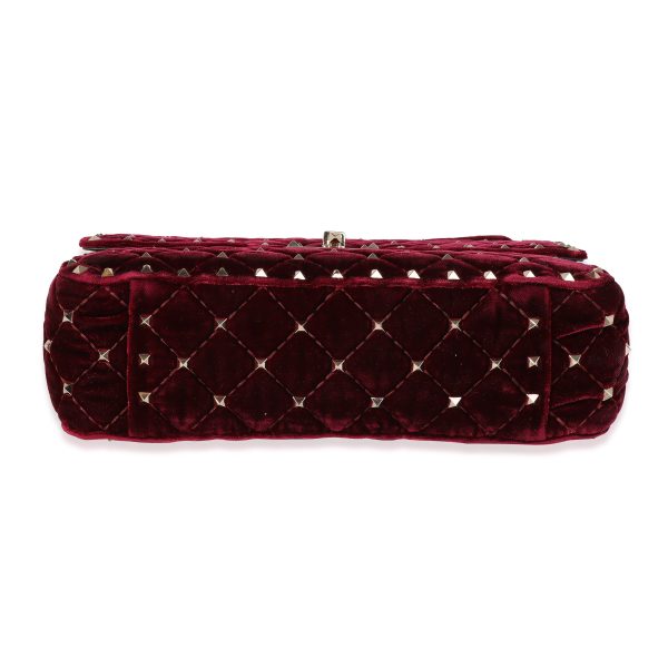 121553 stamp Valentino Burgundy Velvet Rockstud Spike Medium Shoulder Bag