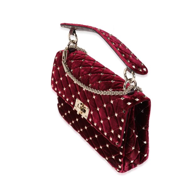 121553 sv Valentino Burgundy Velvet Rockstud Spike Medium Shoulder Bag