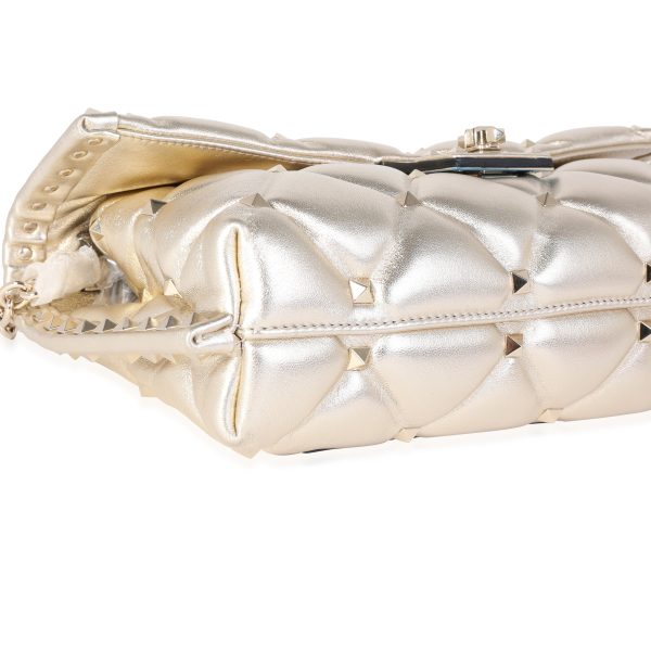 121554 clasp Valentino Metallic Gold Lambskin Rockstud Spike Convertible Bag