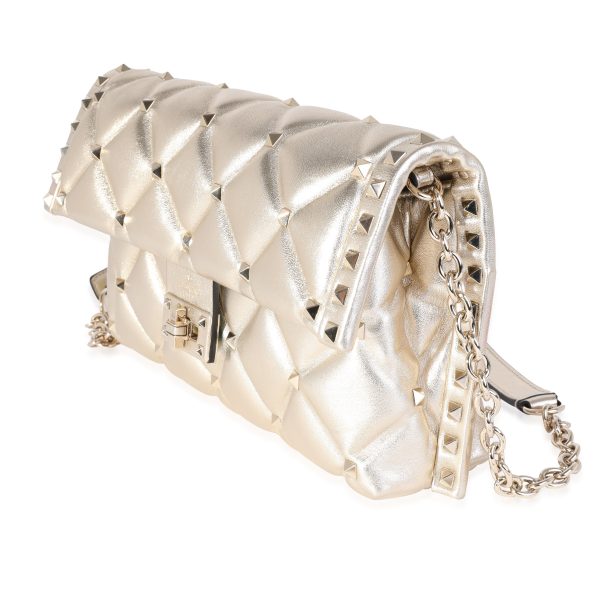 121554 sv Valentino Metallic Gold Lambskin Rockstud Spike Convertible Bag