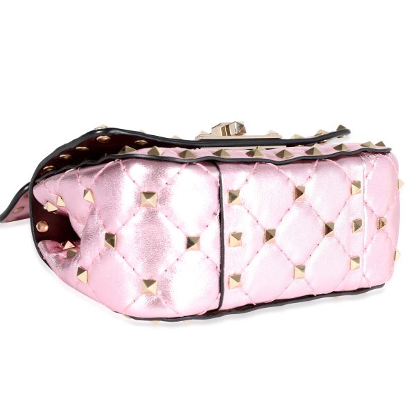 121576 clasp 9d11a2fa 8a33 4670 af50 8315610bd4ea Valentino Metallic Pink Nappa Leather Rockstud Spike Micro Bag