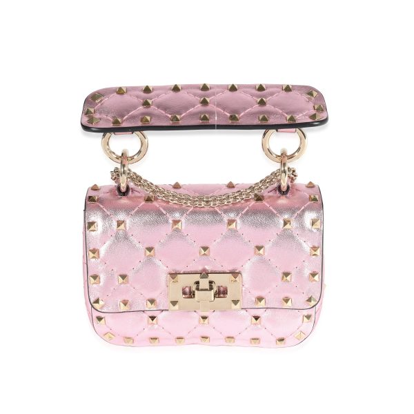 121576 fv 2b603366 188f 48e3 970a 070828263119 Valentino Metallic Pink Nappa Leather Rockstud Spike Micro Bag