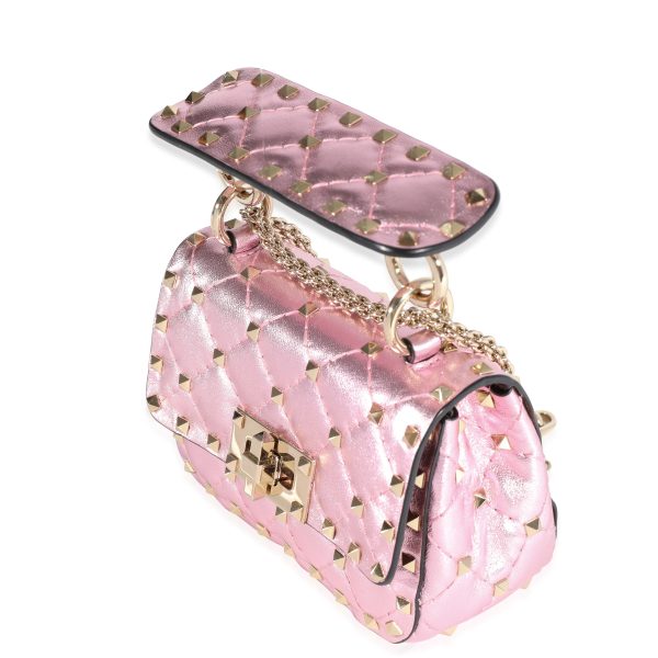 121576 sv 93553fdf 3a1a 415e b369 dff329bfc669 Valentino Metallic Pink Nappa Leather Rockstud Spike Micro Bag