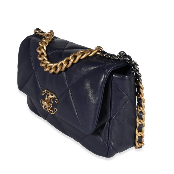 121584 sv Chanel Navy Quilted Lambskin Chanel 19 Medium Flap Bag