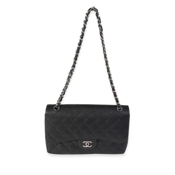 121585 pv 41b0b741 76ef 4914 9154 04b47a7d2373 Chanel Black Quilted Caviar Jumbo Classic Double Flap Bag