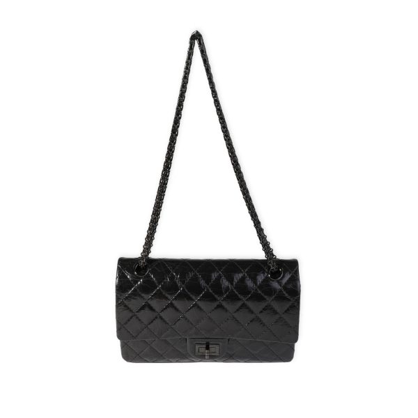 121591 bv Chanel So Black Patent Crinkled Calfskin Reissue 255 225 Double Flap Bag