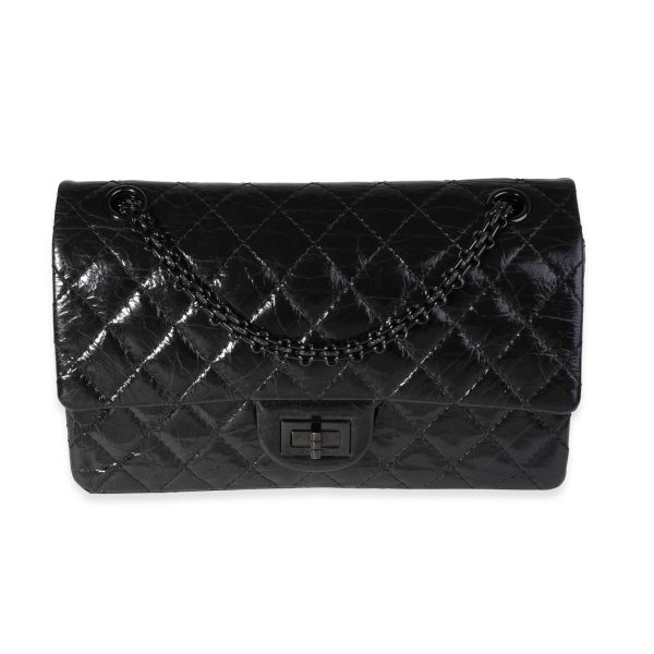 121591 fv Chanel So Black Patent Crinkled Calfskin Reissue 255 225 Double Flap Bag