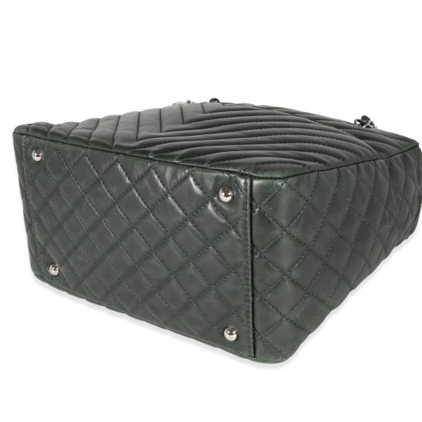 121628 box 77320f20 6789 49de bf2e b8f6f81678dd Chanel Olive Green Chevron Quilted Lambskin Surpique Tote