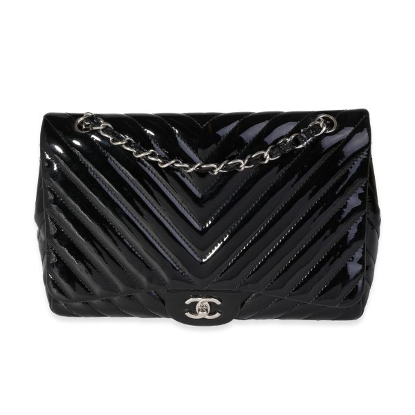 121674 fv f661cd66 727f 4719 997a 5a833fba5cad Chanel Black Chevron Quilted Patent Leather Jumbo Classic Single Flap Bag