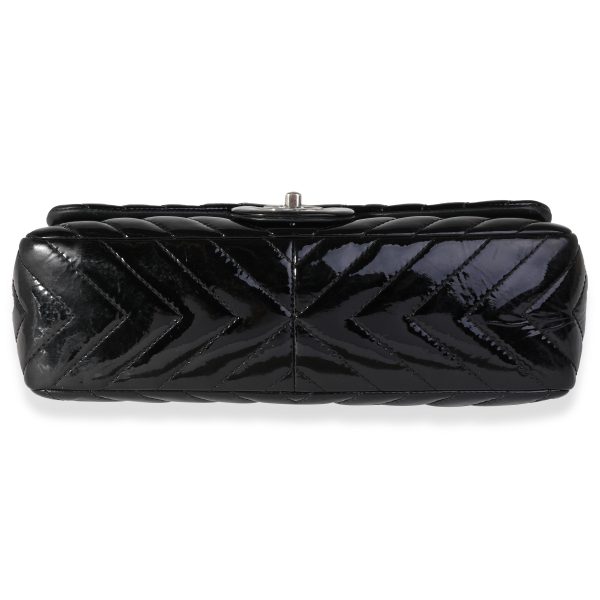 121674 stamp 13359954 447b 4e4f bf2f d71cf94dd3c1 Chanel Black Chevron Quilted Patent Leather Jumbo Classic Single Flap Bag