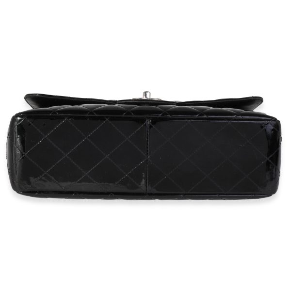 121675 stamp Chanel Black Quilted Patent Leather Jumbo Classic Single Flap Bag