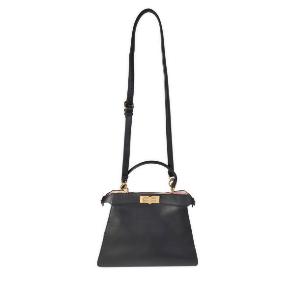 121688 bv Fendi Black Nappa Leather Medium Peekaboo ISeeU Bag