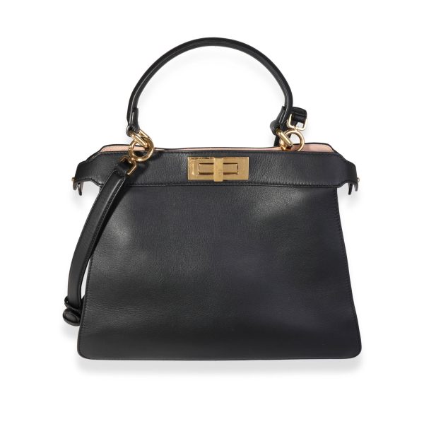 121688 fv Fendi Black Nappa Leather Medium Peekaboo ISeeU Bag