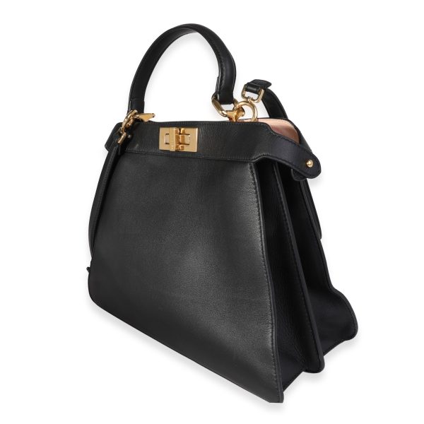 121688 sv Fendi Black Nappa Leather Medium Peekaboo ISeeU Bag