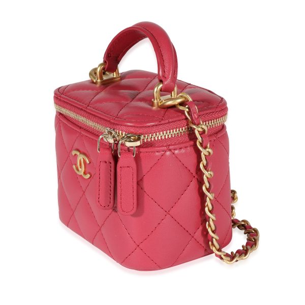 121720 pv Chanel Raspberry Quilted Lambskin Mini Vanity Case with Chain