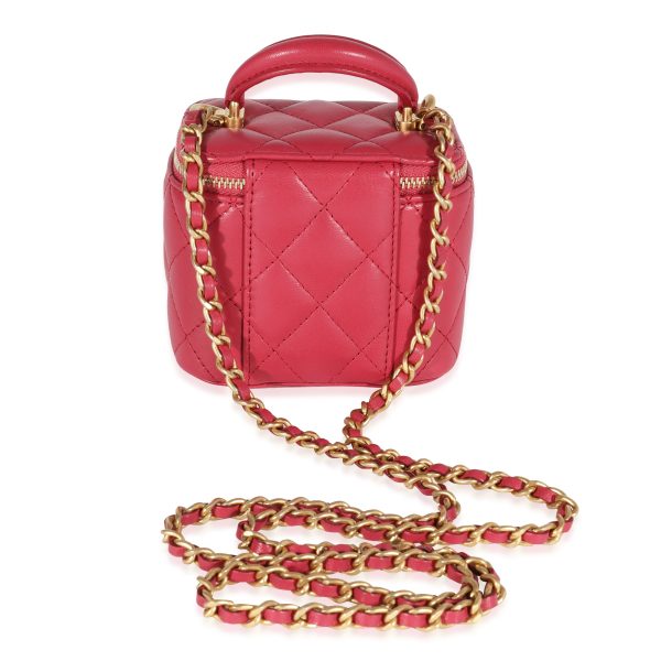 121720 stamp Chanel Raspberry Quilted Lambskin Mini Vanity Case with Chain