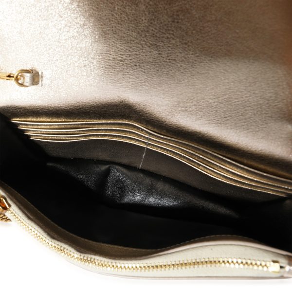 121725 bv Saint Laurent Gold Metallized Leather Cassandre Envelope Chain Wallet