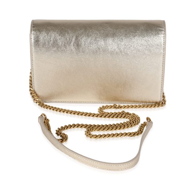 121725 pv Saint Laurent Gold Metallized Leather Cassandre Envelope Chain Wallet