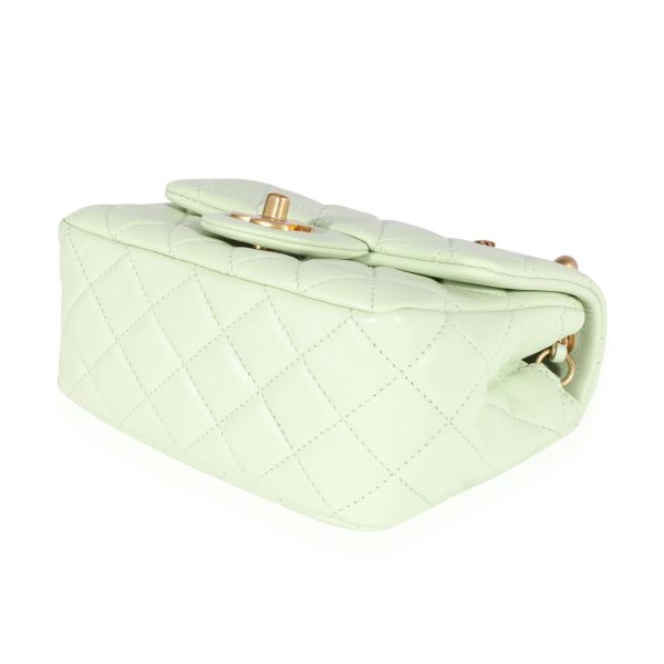 121751 clasp Chanel Mint Green Quilted Lambskin Square Mini Pearl Crush Bag