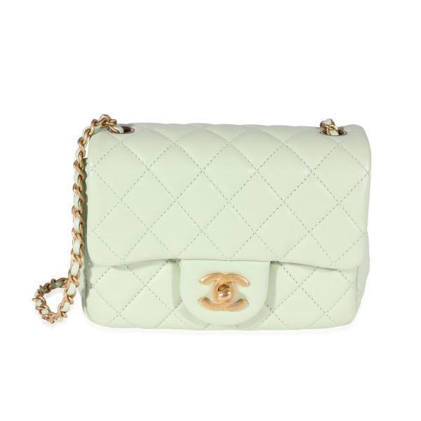 121751 fv Chanel Mint Green Quilted Lambskin Square Mini Pearl Crush Bag