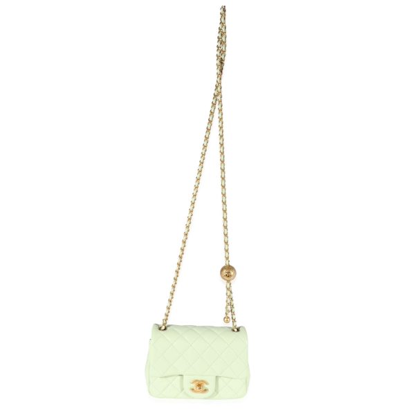 121751 stamp Chanel Mint Green Quilted Lambskin Square Mini Pearl Crush Bag