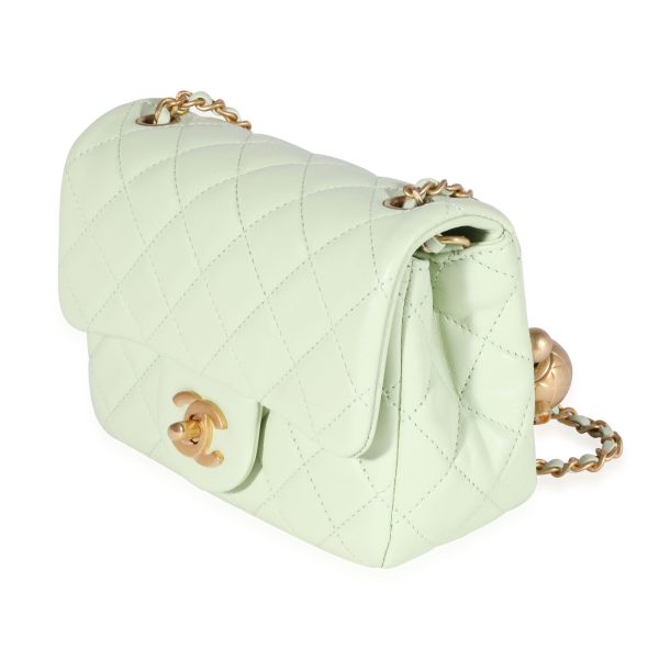 121751 sv Chanel Mint Green Quilted Lambskin Square Mini Pearl Crush Bag