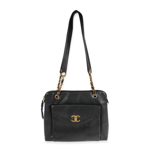 121760 fv Chanel Vintage Black Caviar CC Shoulder Bag