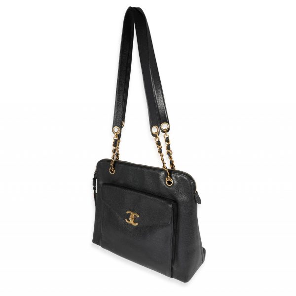 121760 sv Chanel Vintage Black Caviar CC Shoulder Bag