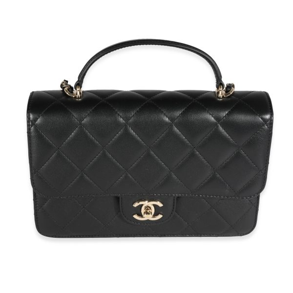 121786 fv 13c1c439 e1ca 4af0 a250 11b8de5cb075 Chanel Black Quilted Lambskin Coco Lady Top Handle Flap Bag