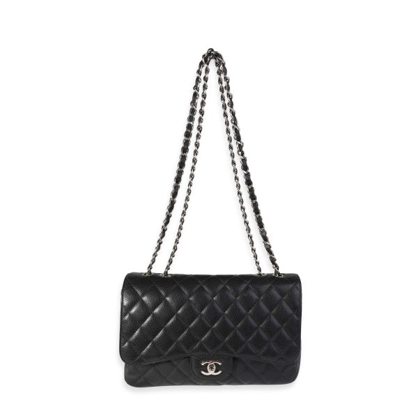 121819 bv Chanel Black Quilted Caviar Jumbo Classic Single Flap Bag