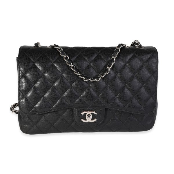 121819 fv Chanel Black Quilted Caviar Jumbo Classic Single Flap Bag