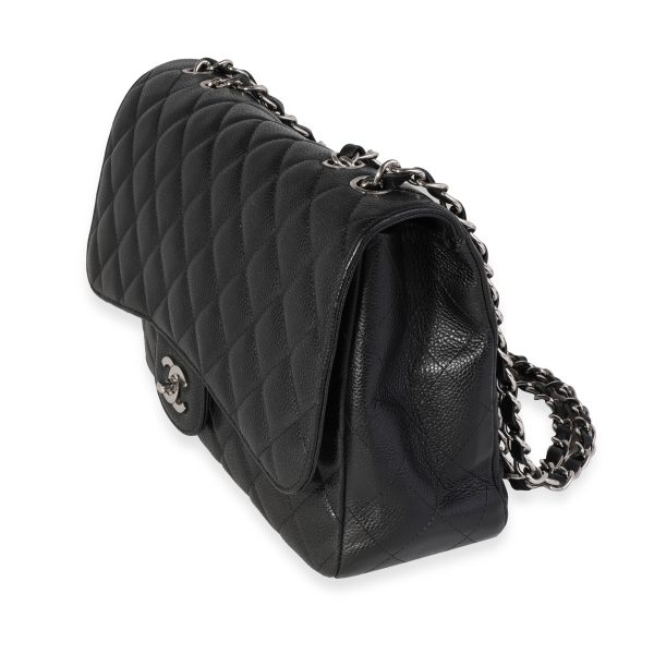 121819 sv Chanel Black Quilted Caviar Jumbo Classic Single Flap Bag