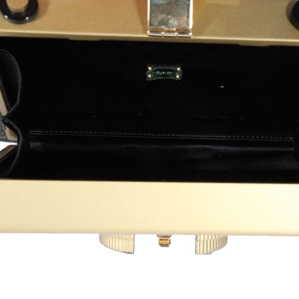 121821 av Dolce Gabbana Green Embossed Gold Resin Camera Case Bag