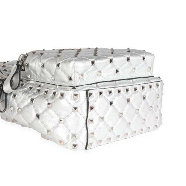 121826 clasp 7241b1de 951b 42d5 97df 5b8a78178361 Valentino Metallic Silver Leather Rockstud Spike Mini Backpack