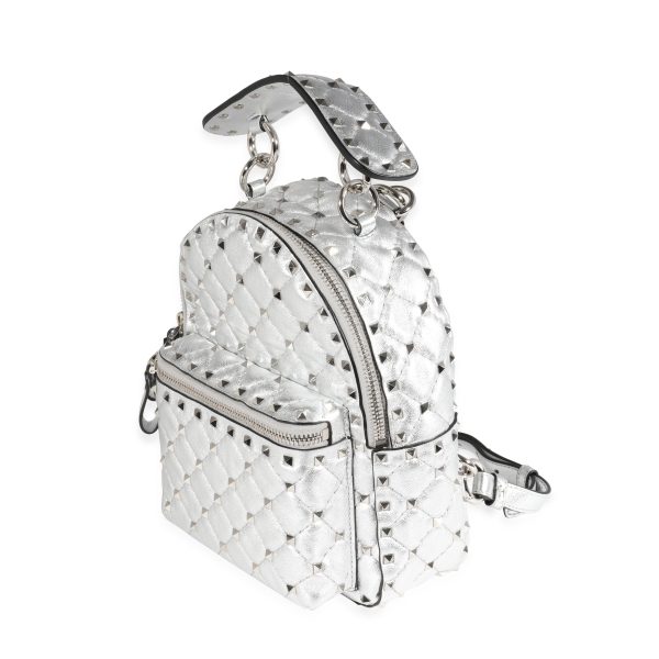 121826 sv 13045b8f 451c 4840 99e5 91e2e6d9cba8 Valentino Metallic Silver Leather Rockstud Spike Mini Backpack