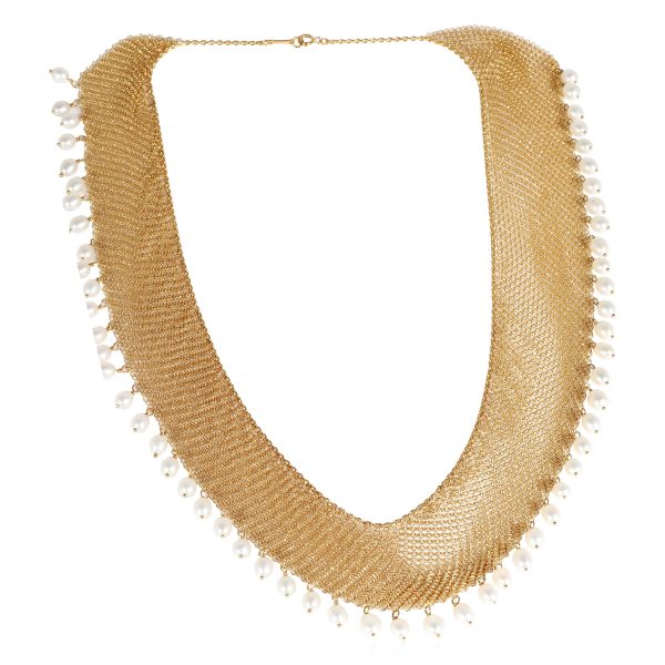 121829 pv 4a57832b 6cb3 462d 8f0e 20074c62e940 Tiffany Co Elsa Peretti Pearl Mesh Collar Necklace in 18k Yellow Gold