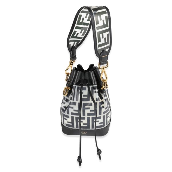 121830 fv Fendi Black Zucca Frosted PVC Mini Mon Tresor Bucket Bag