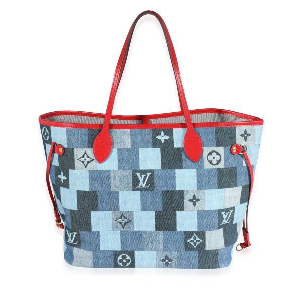 121831 fv Louis Vuitton Blue Denim Monogram Patchwork Neverfull MM