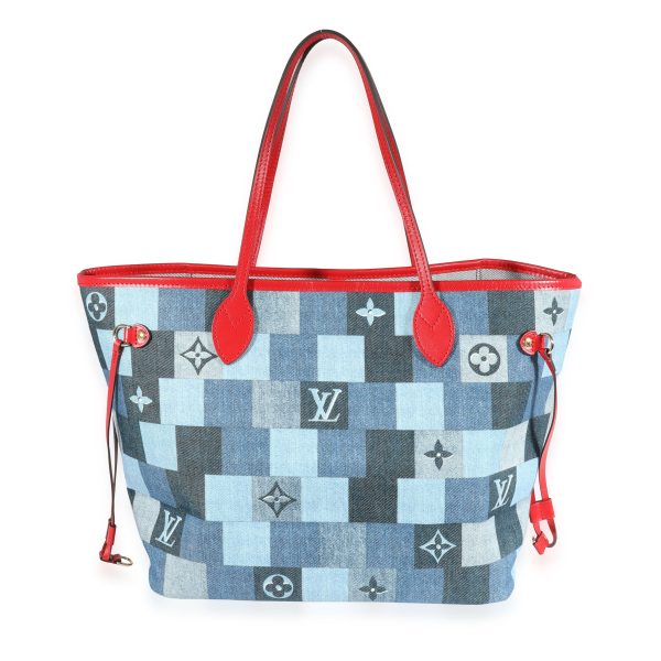 121831 pv Louis Vuitton Blue Denim Monogram Patchwork Neverfull MM