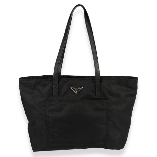 121896 fv Prada Black Nylon Saffiano Tote