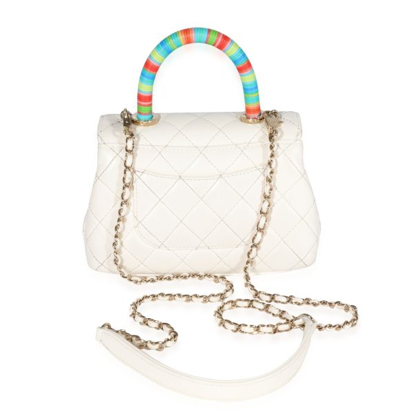 121955 pv Chanel White Quilted Goatskin Extra Mini Rainbow Coco Top Handle Flap Bag