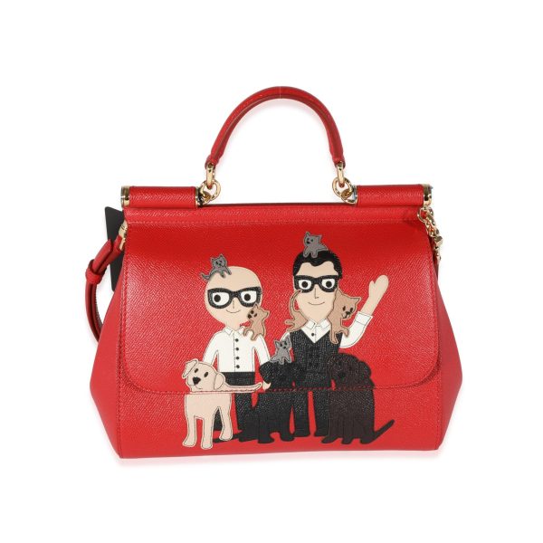 121997 fv fe58d47b ac78 4a8f 869b 61c8003ef663 Dolce Gabbana Red Leather DG Family Patch Medium Miss Sicily Bag