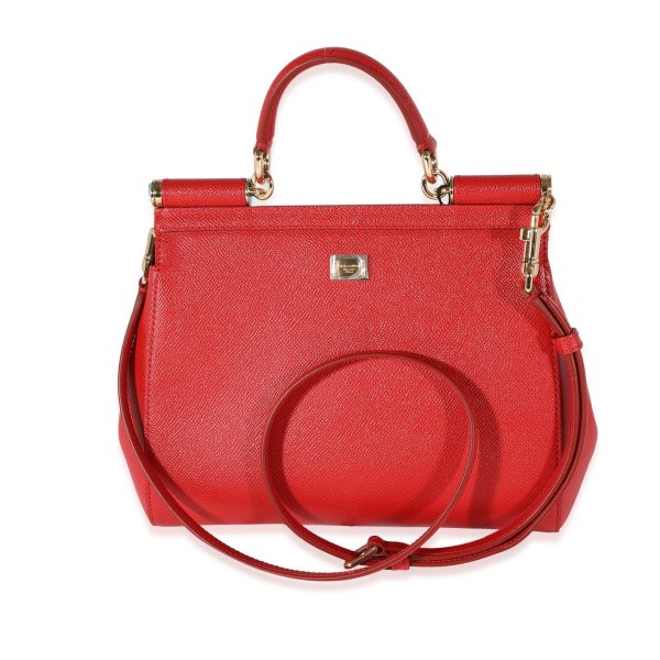 121997 pv 6a72e160 5560 4c11 9bfc 2df5aedfcb74 Dolce Gabbana Red Leather DG Family Patch Medium Miss Sicily Bag