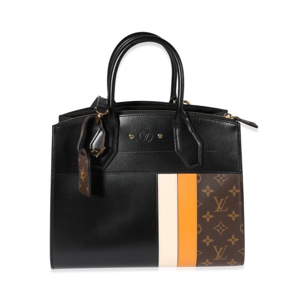 122071 fv Louis Vuitton Black Smooth Calfskin Monogram Canvas City Steamer MM